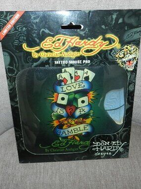 ED HARDY By Christian Audigier Ltd Edition Love Is A Gamble Tattoo Mouse Pad NEW